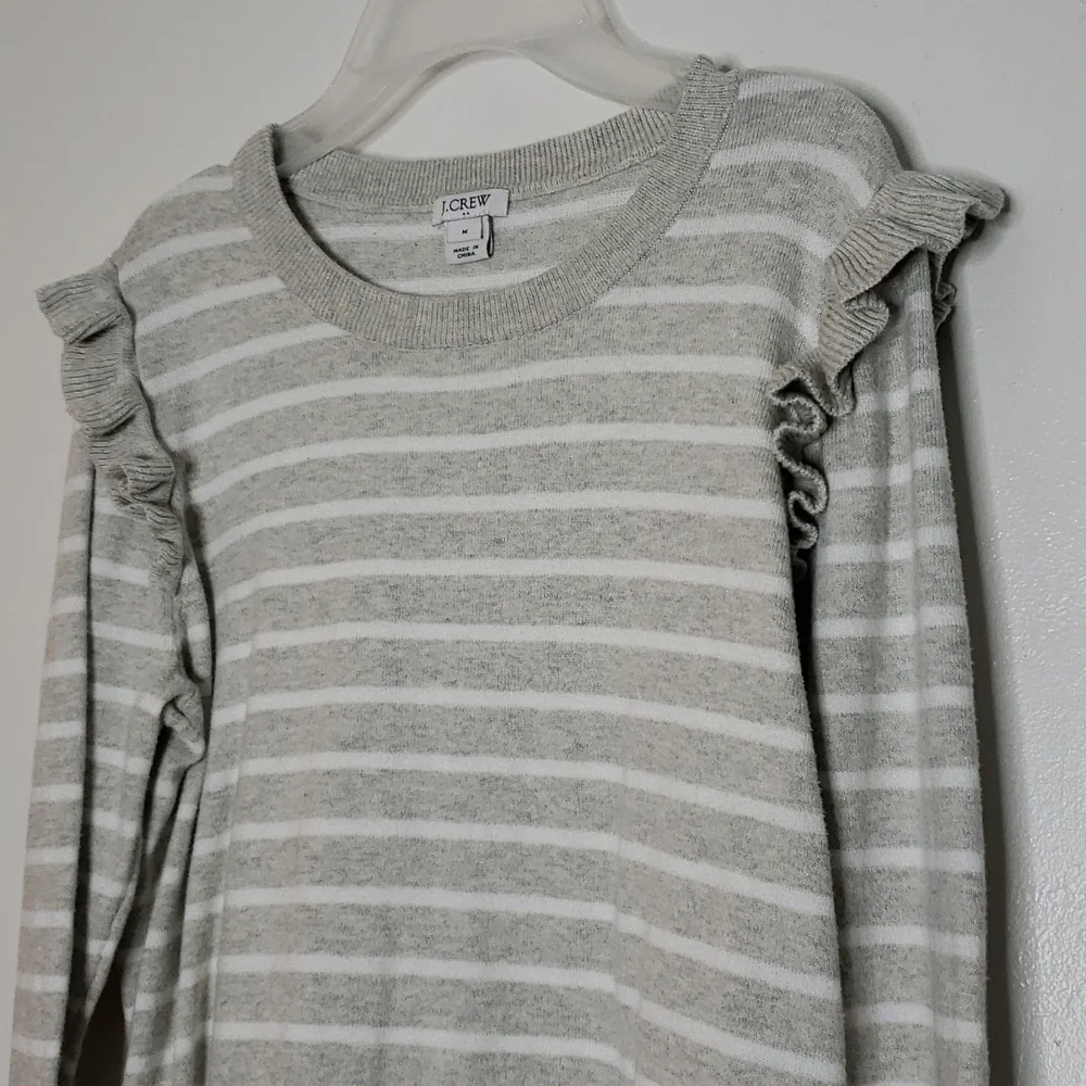 J. Crew Striped Ruffled Shoulder Sweater J2606 Classic Preppy Trendy Winter